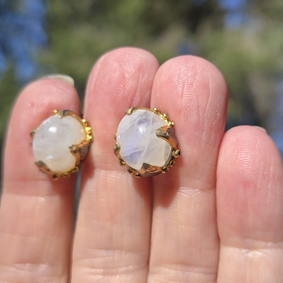 Moonstone Sterling Rhodium & Gold Earrings - Picture 4 of 8